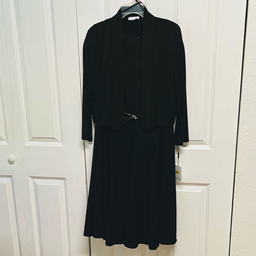 Calvin Klein Elegant Black Women's Dress with Matching Jacket Size 14W NWT